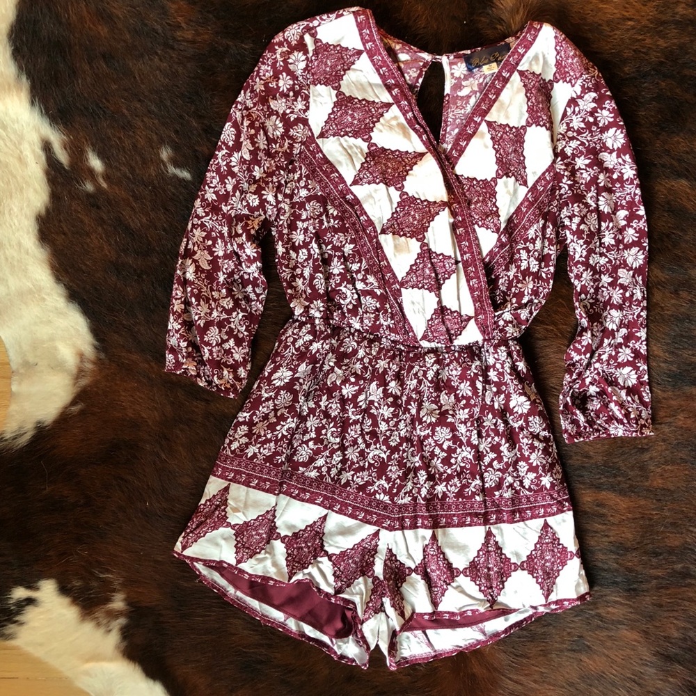 Burgundy and white romper
